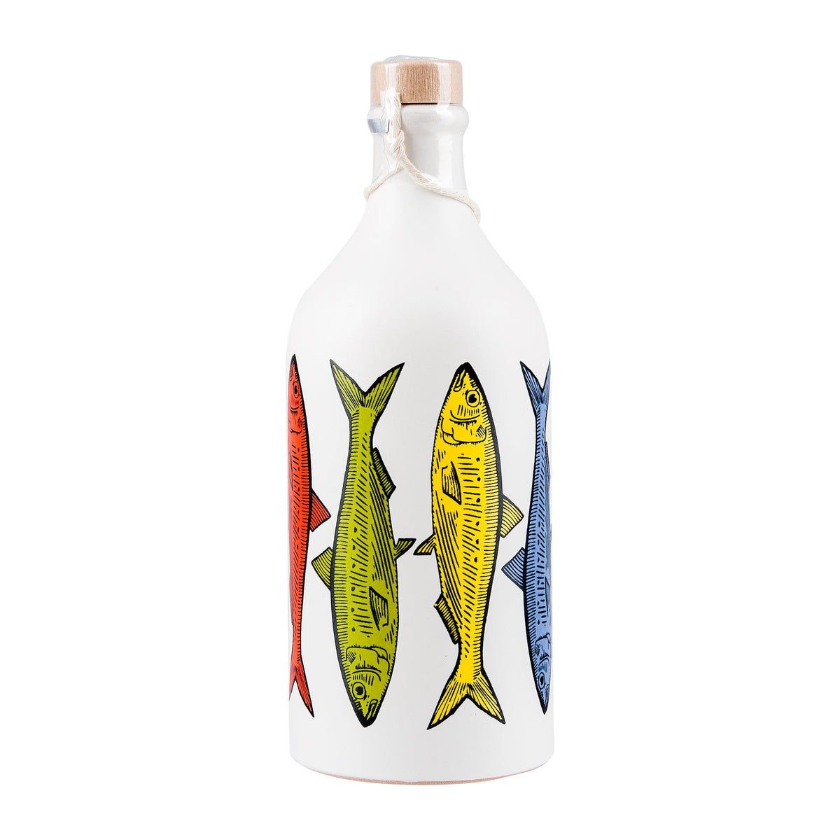Muraglia Olivenöl Keramikflasche bunte Sardinen