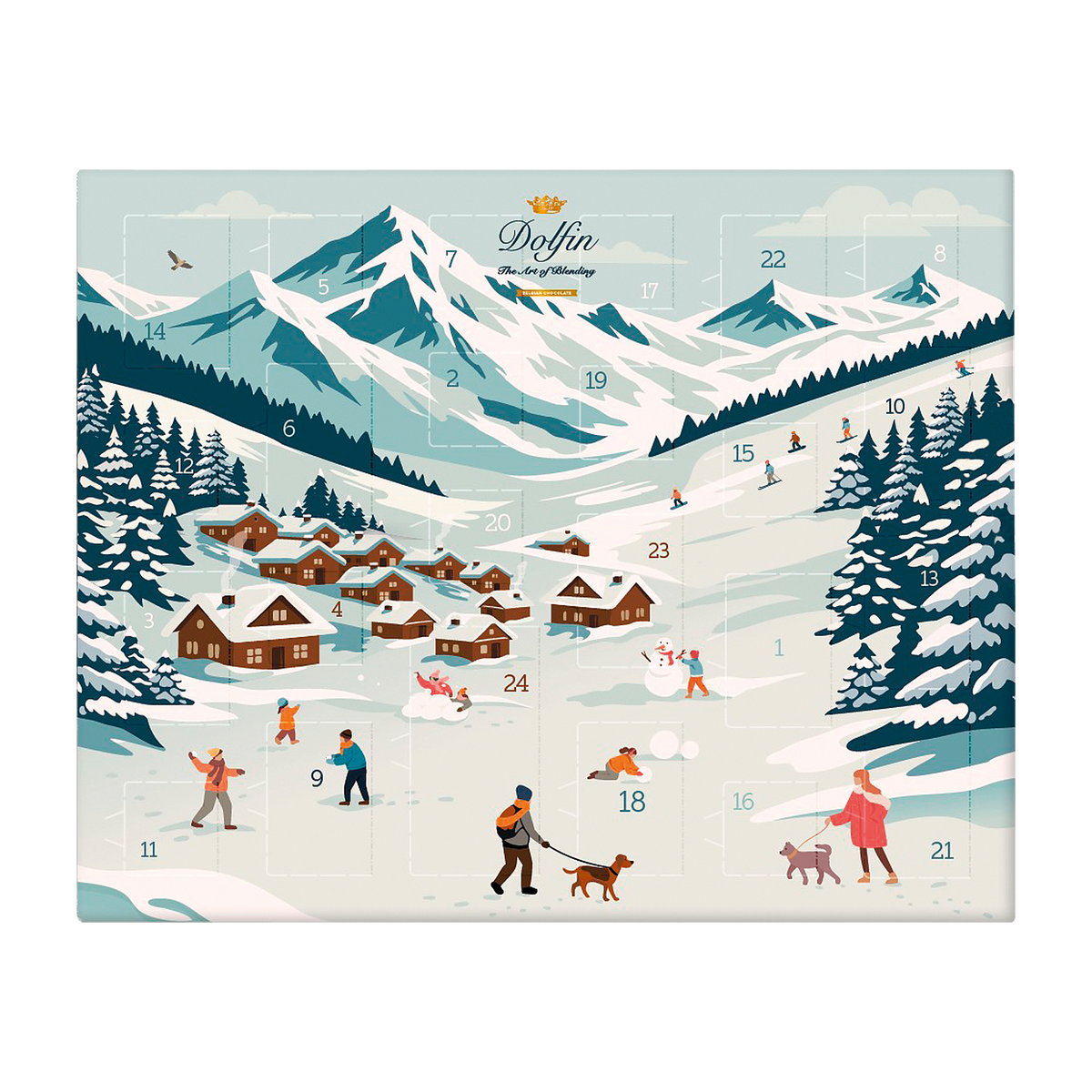 Dolfin Adventskalender Vintage Winter mit verschneitem Bergdorf, 200 g