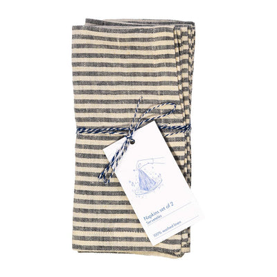 Linen Napkins – Thin Black Stripes – Set of 2
