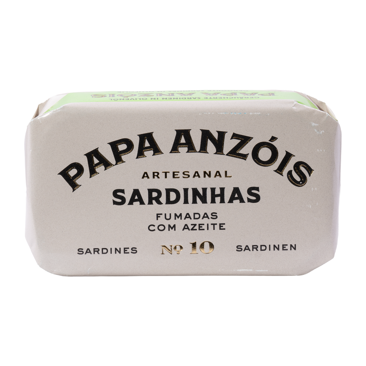 Papa Anzóis Geräucherte Sardinen in Olivenöl, Dose in buntem Papier