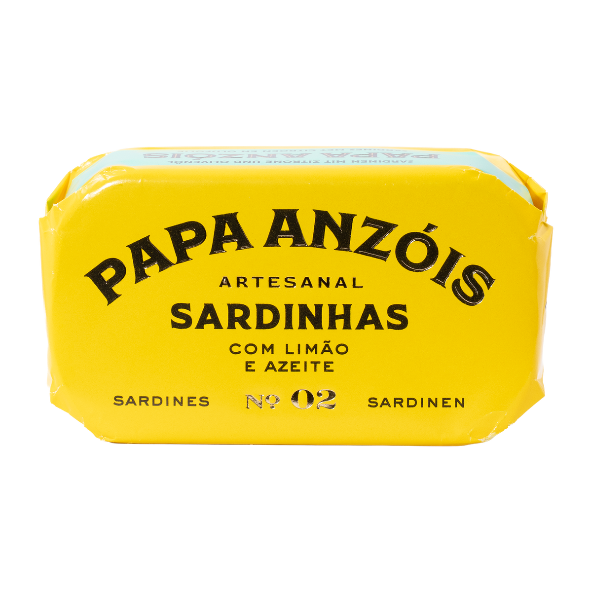 Papa Anzóis Sardinen mit Zitrone und Olivenöl, Dose in buntem Papier